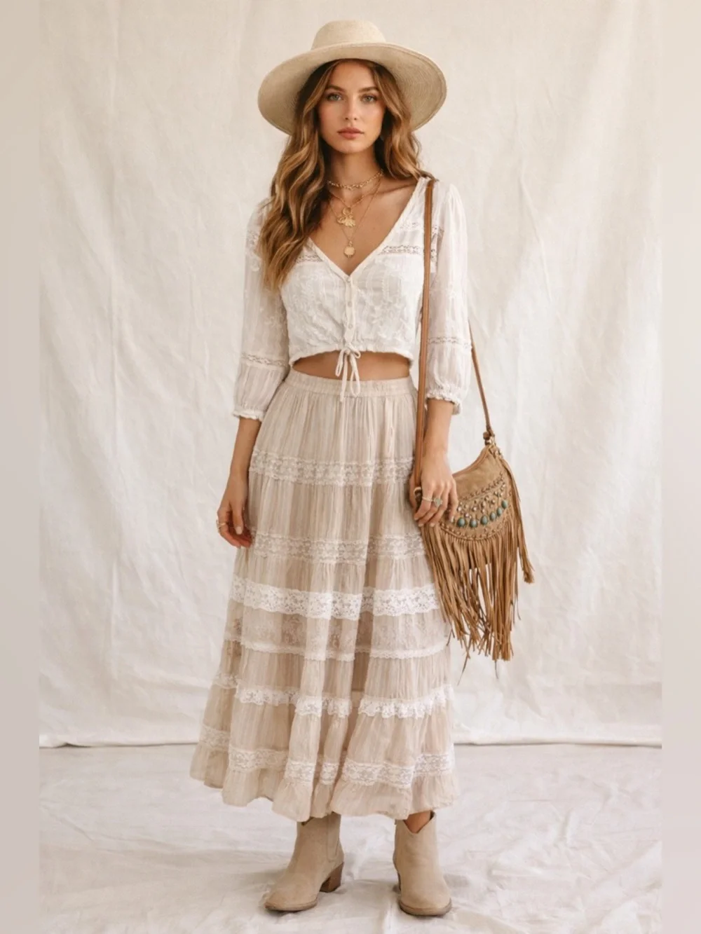 Free People White Crochet Blouse Size XS Boho Lace Detail‎ Romantic Top V Neck